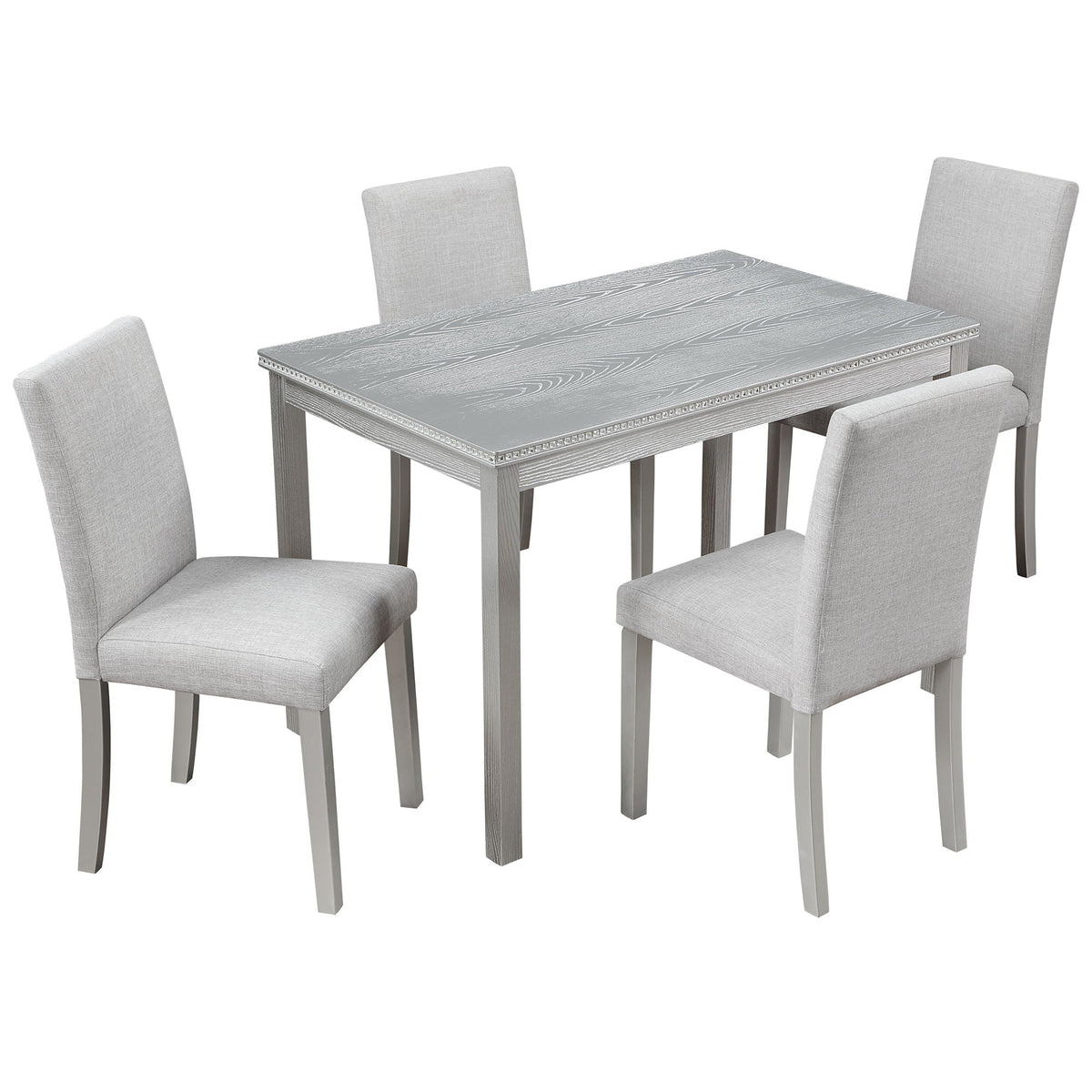 Dining Table Set With Crystal Decoration And Upholstered Chairs