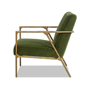 Hammered Brass Upholstered Accent Arm Chair with Performance Upholstery - Orange or Dark Green