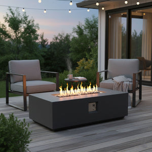 Volon - Rectangular Fire Pit Table, Propane Powered, 50,000 BTU - Light Gray