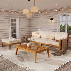 Outdoor L Shape 3pcs Acacia Wood Patio Sofa Set