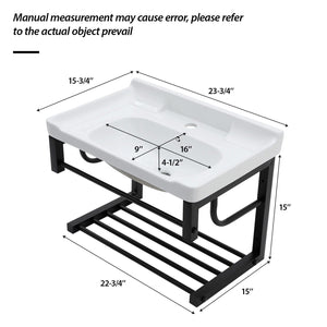 Wall Mounted Rectangular Bathroom Sink With Towel Bar & Overflow - White