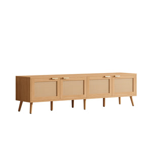 TV Stand With Storage & Cable Holes - Natural Wood