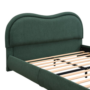 Queen Size Upholstered Platform Bed Frame with Rounded Corners Curved Headboard