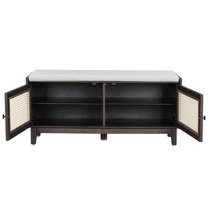 TREXM Boho Rattan Entryway Bench with Storage