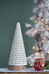 6.7x18'-Glass-Christmas-Cone-Tree-Decoration,-Cream-Christmas-Decor