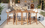 6 Piece Outdoor Bar Set with Acacia Wood Table & Cushioned Stools