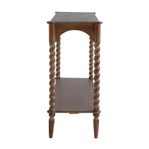 47x14x30" Rustic Brown Wood Console Table with Turned Spiral Legs and Lower Shelf