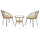 U_STYLE Outdoor Leisure Set, 2 Rattan Single Chairs with Glass Round Table