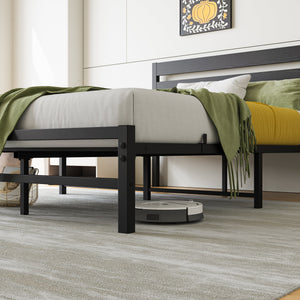 Industrial Platform Bed with Storage and Vintage Wood Headboard - Black