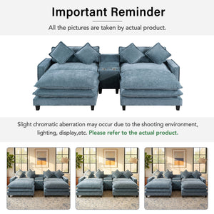 Modern Sectional Sofa With Removable Ottomans, USB Ports