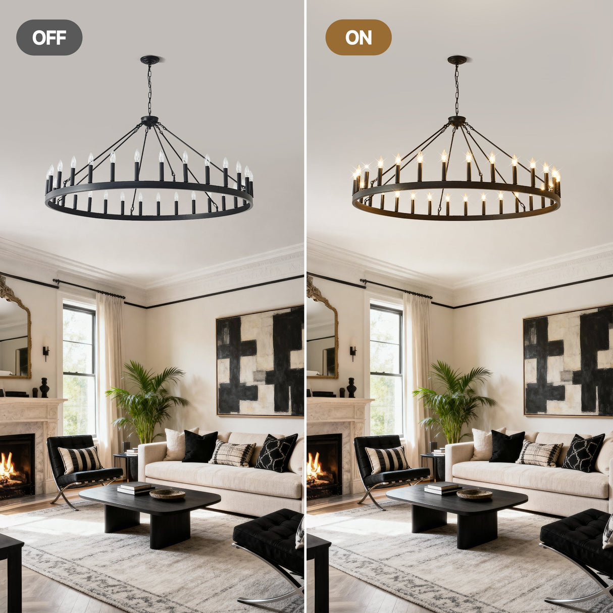 53.15 Inch Matte Black Wagon Wheel Chandelier With 30 Lights