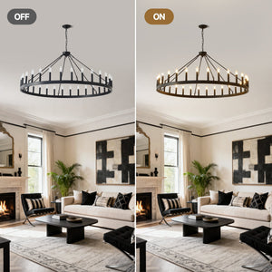 53.15 Inch Matte Black Wagon Wheel Chandelier With 30 Lights