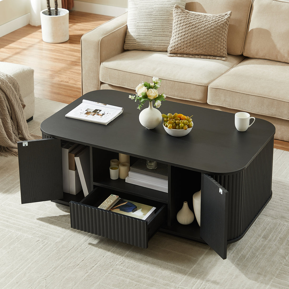 Modern Luxury Oval Coffee Table with Drawers and Storage Compartment