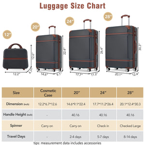 Hardshell Luggage Sets 4 Pieces 20" / 24" / 28" and Cosmetic Case
