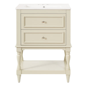 Bathroom Vanity With Sink, 2 Drawers Storage Cabinet, Open Shelf