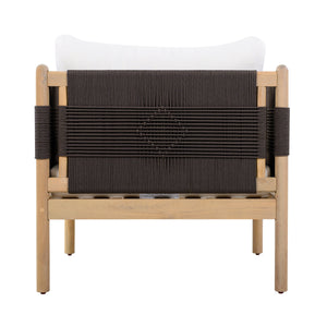 Outdoor Acacia Club Chairs (Set of 2) with Diamond-Pattern Black Rope, Light Teak Finish