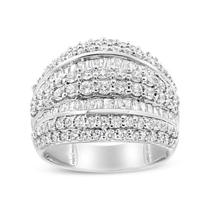 .925 Sterling Silver 2.00 Cttw Round and Baguette-Cut Diamond Cluster Ring (H-I Color, I1-I2 Clarity) - Size 7