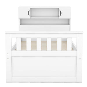 Captain Platform Bed Frame With Storage Bookcases, Shelves, And 4 Drawers