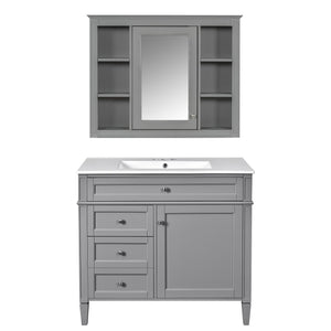 Bathroom Vanity with Mirror Cabinet, Single Sink with 2 Soft Closing Doors and 4 Drawers