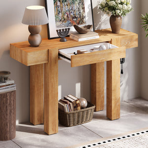 TREXM Rustic Minimalist Console Table with Hidden Drawer
