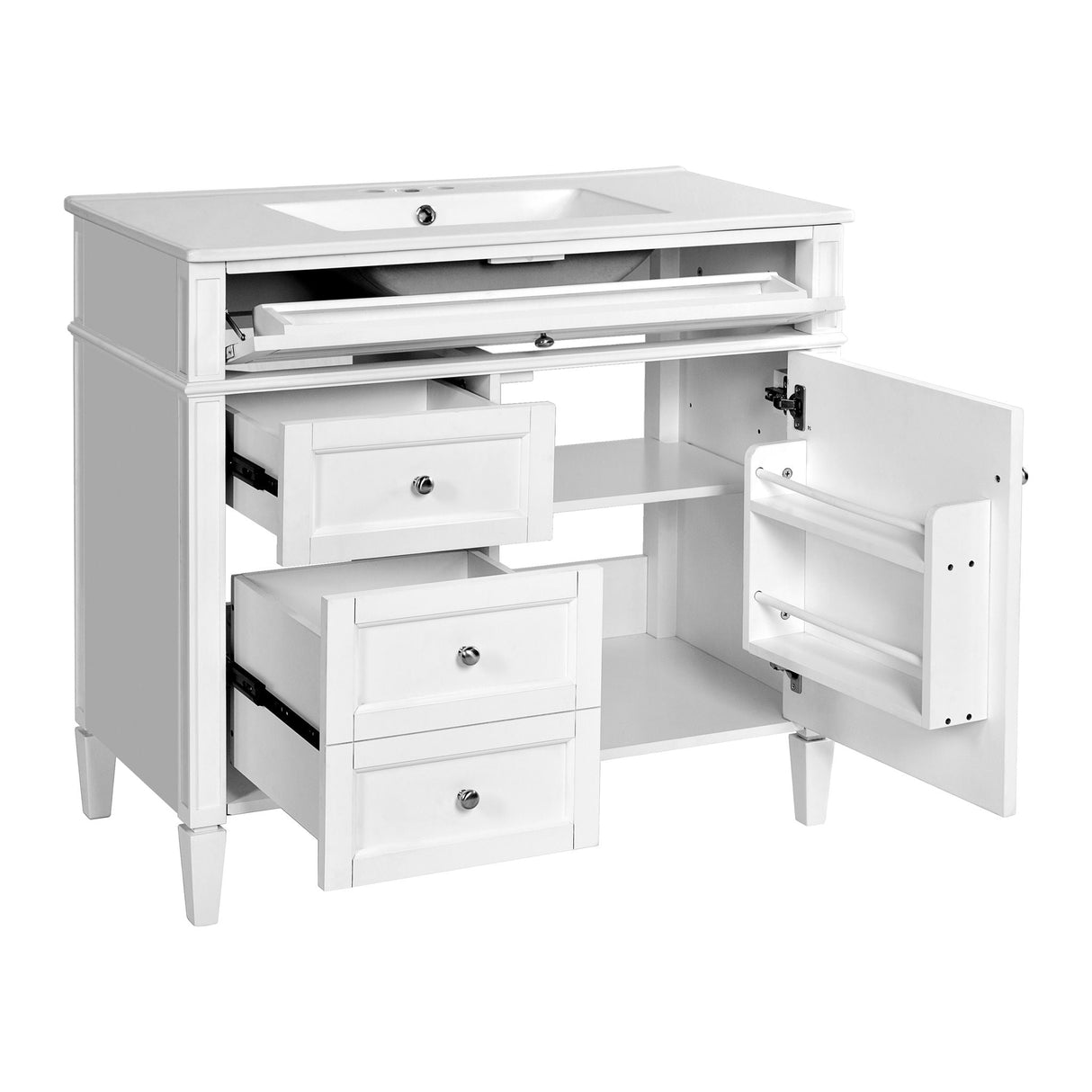 Bathroom Vanity With Mirror Cabinet, Single Sink With 2 Soft Closing Doors And 4 Drawers