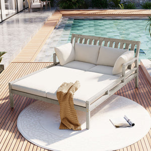 Outdoor Daybed With Four Pillows (Gray+Beige Cushion)