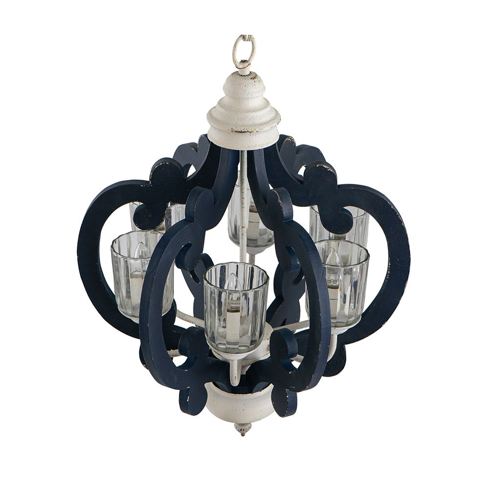 Wood Chandelier 6 Light Farmhouse Pendant Lighting Wood Hanging Light Fixture For Kitchen Living Dining Room, Bulb Not Included - Cream