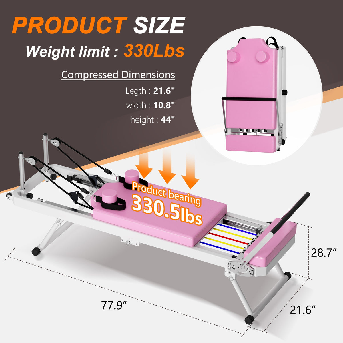 Foldable Pilates Core Bed with Double Resistance - Iron