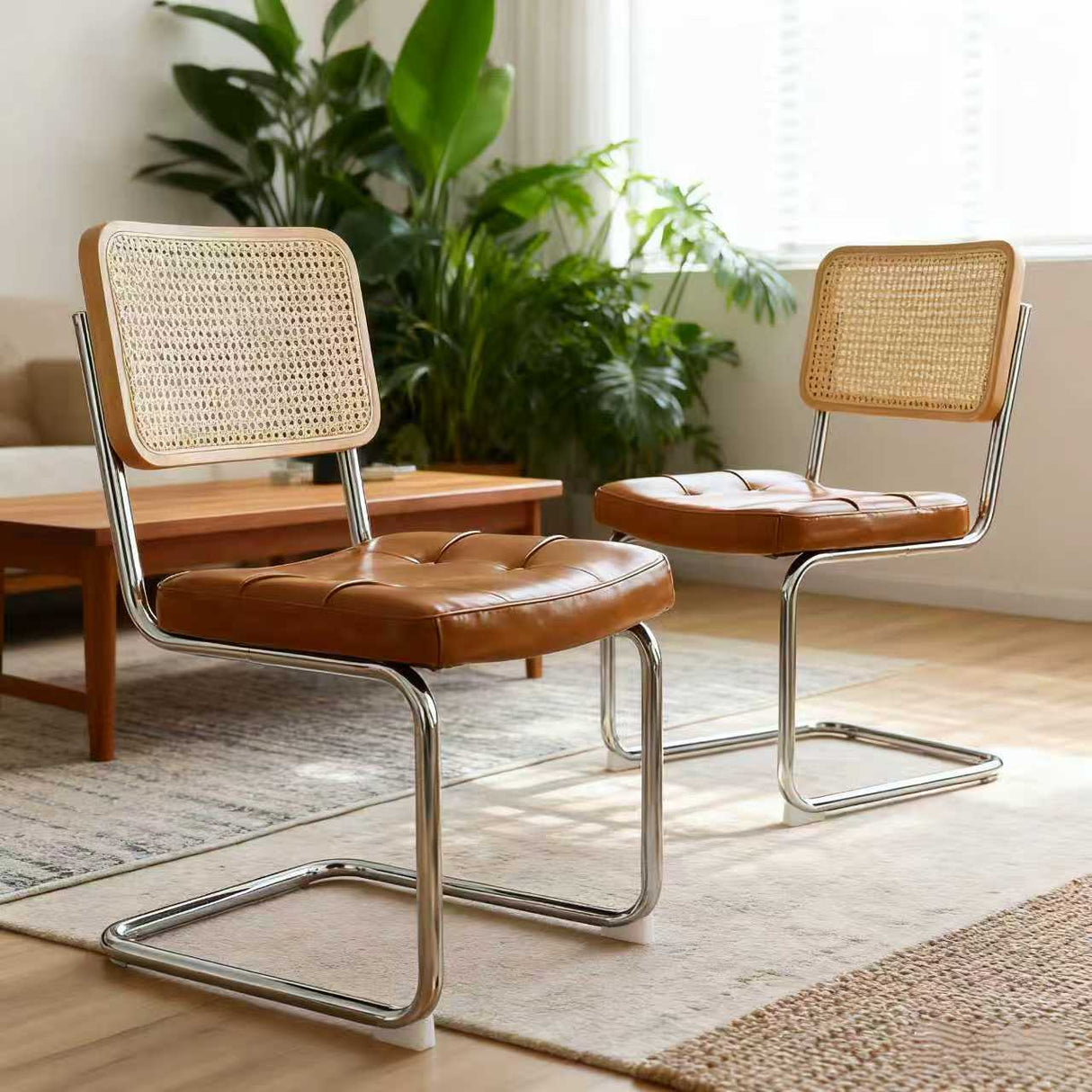 Dining Chairs Set of 2, Faux Leather Rattan Side Accent Chairs
