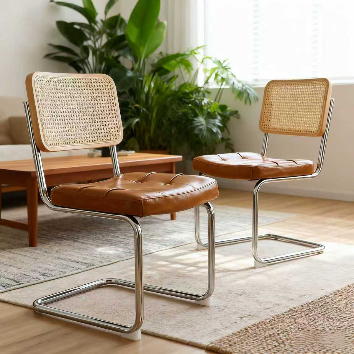 Dining Chairs Set of 2, Faux Leather Rattan Side Accent Chairs
