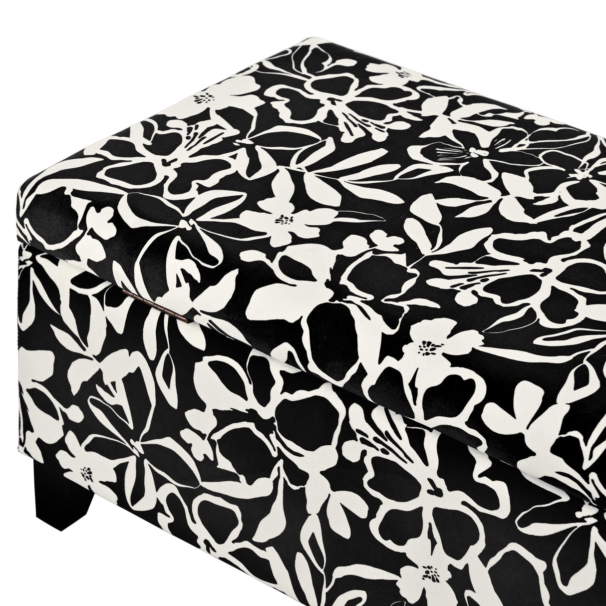 Luxury Storage Ottoman With Floral Patterned Fabric, Soft-Close Hinges, Multi Functional