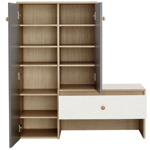 Modern Multi Functional Shoe Storage Bench & Cabinets With Adjustable Shelves - Gray / Natural Wood / White