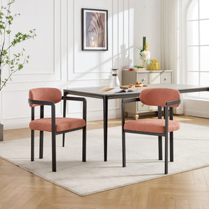 Dining Arm Chairs Set of 2 with Fabric Upholstery and Metal Legs - Green, Orange, or Beige