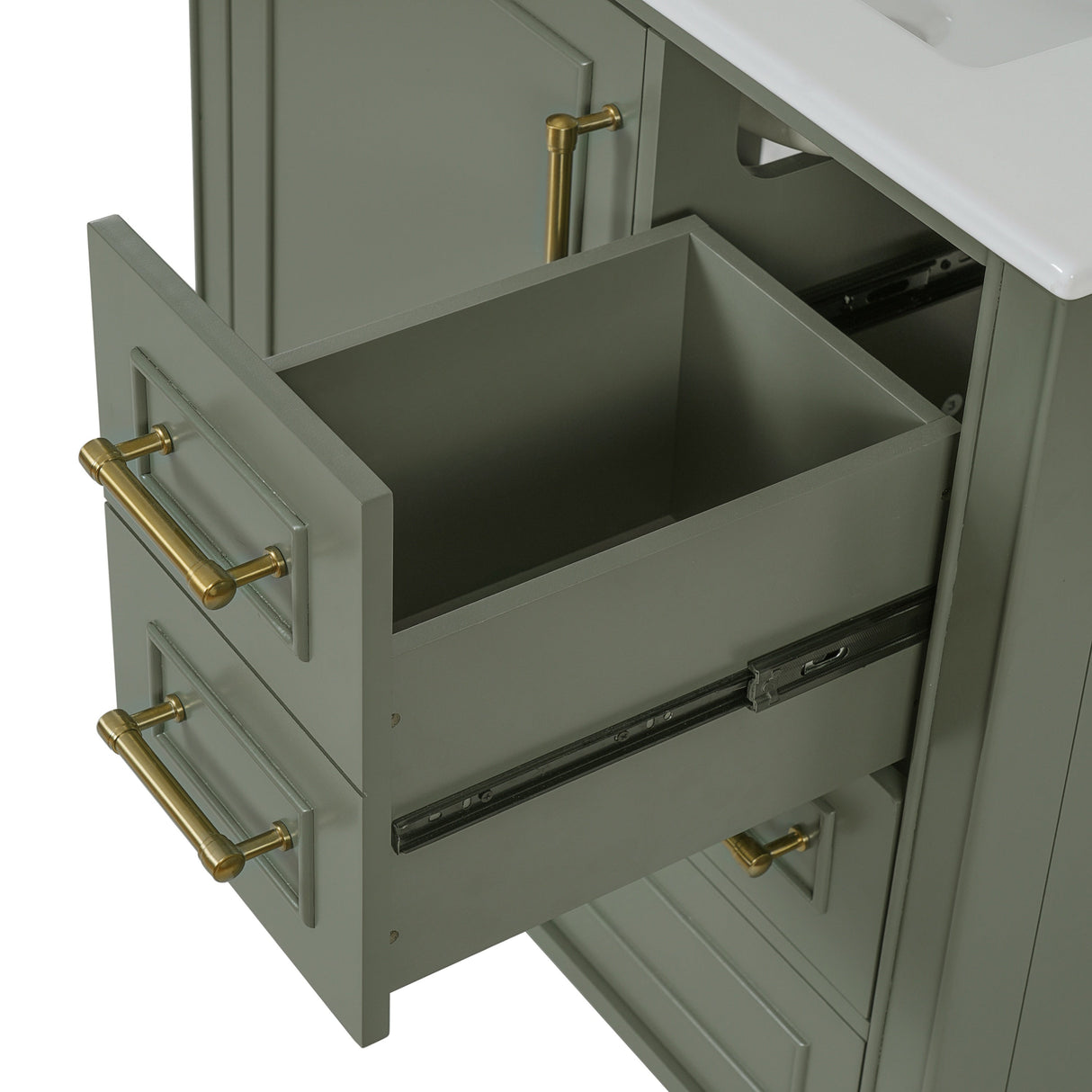 Elegant Olive Green 30' Bathroom Vanity with Ceramic Sink and Ample Storage, Solid Wood and MDF Construction
