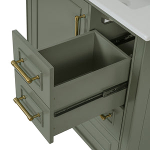 Elegant Olive Green 30' Bathroom Vanity with Ceramic Sink and Ample Storage, Solid Wood and MDF Construction