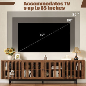 TV Stand For TVs, Entertainment Center With Closed Storage & Cable Management, Soft Closing Hinges - Walnut