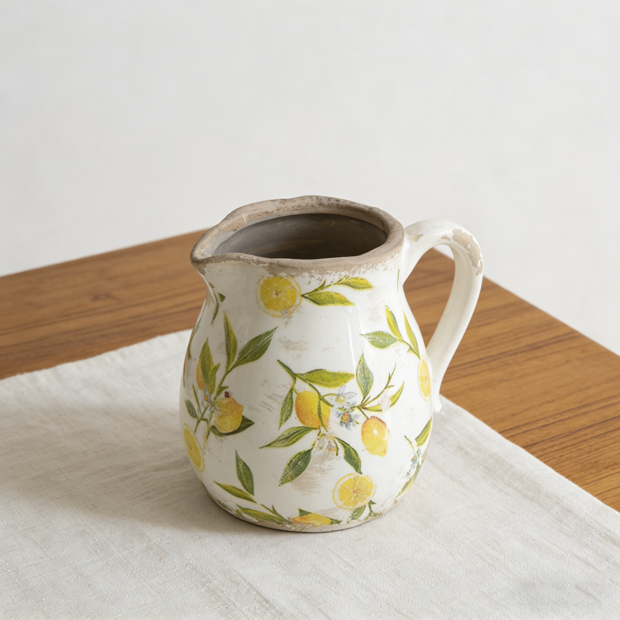 Distressed White Ceramic Pitcher Vase