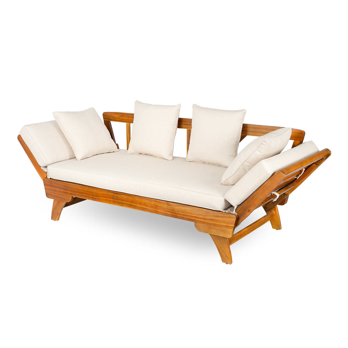 Outdoor Patio Daybed Sofa, 3-Seat Sofa with Foldable Arm & Removable Cushions