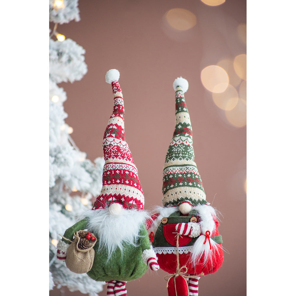 Set of 2 Fabric Standing Holiday Gnomes with Knit Hats – 29.5" H