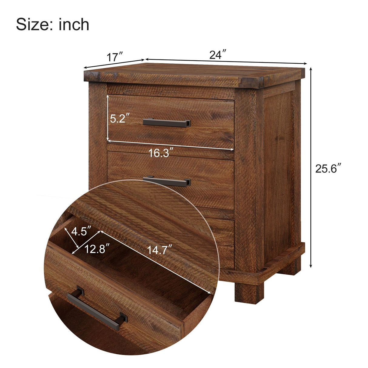 Rustic Farmhouse Nightstand (Set of 2) With 3 Drawers - Natural