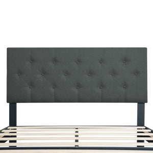 Modern Upholstered Platform Bed Frame With Button Tufted Fabric Headboard