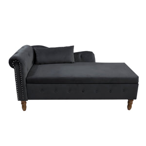 Chaise Lounge Indoor, Lounge Chair For Bedroom With Storage & Pillow, Modern Upholstered Rolled Arm Chase Lounge For Sleeping With Nailhead Trim For Living Room Bedroom Office