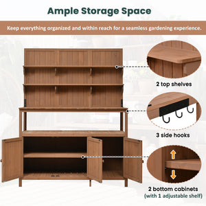TOPMAX Potting Bench with Hutch, 50.2' Solid Fir Wood Garden Workstation