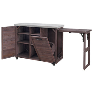 K&K 78.3' Outdoor Kitchen Island with Foldable Grill Table