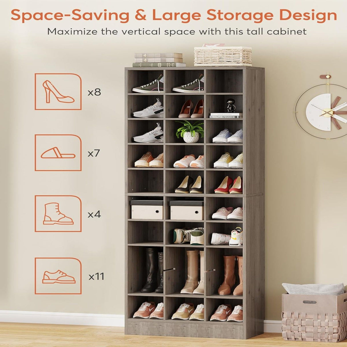 10 Tier Shoe Storage Cabinet With 30 Cubbies