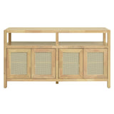Bohemian Style Rattan Buffet Storage Cabinet with Solid Wood Frame