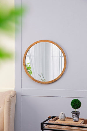 Circle Wall Mirror with Wooden Frame - Black, Light Brown, Dark Brown