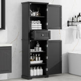 Tall Black Bathroom Storage Cabinet with Drawer and Adjustable Shelf