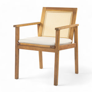 Preston Outdoor Patio 7-Piece Dining Set with Acacia Wood Chairs and Beige Cushions