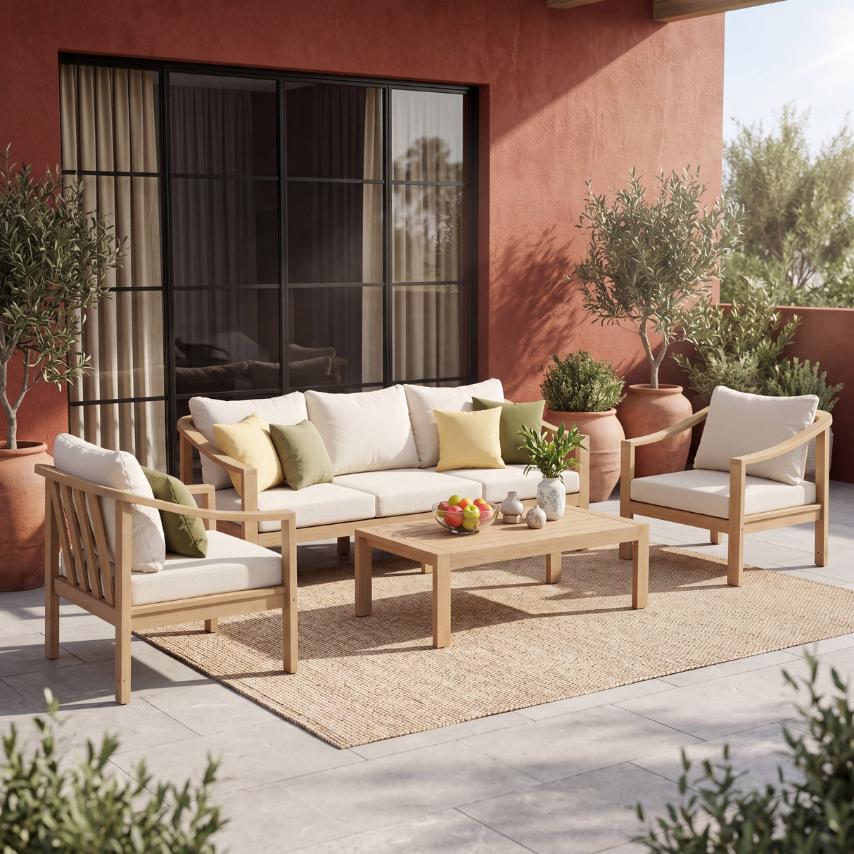 4-Piece Teak Finish Acacia Wood Outdoor Patio Set